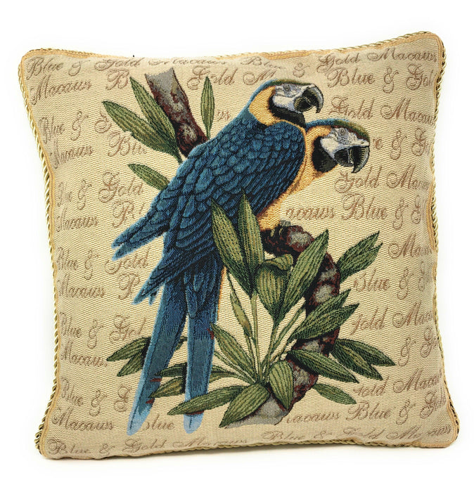 DaDa Bedding Parrots In Love Blue Macaw Bird Elegant Throw Pillow Cushion Cover - 1-Piece - 18" - DaDa Bedding Collection