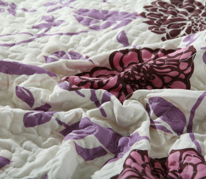 Quilt - DaDa Bedding Bohemian Floral Chrysanthemum Hot Pink Brown Bedspread Set (KBJ1629) - DaDa Bedding Collection