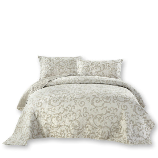 DaDa Bedding Luxe Couture Floral White Freesia Vineyard Elegant Coverlet Bedspread Set (HS-8760) - DaDa Bedding Collection