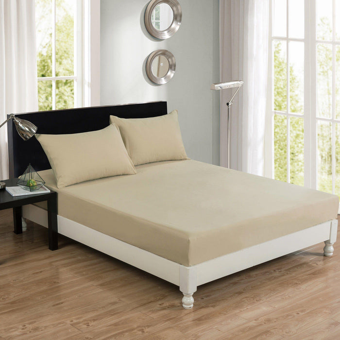 DaDa Bedding Luxury Soft Cotton Beige Fitted Bed Sheet & Pillow Cases Set (JHW-546-Fitted) - DaDa Bedding Collection