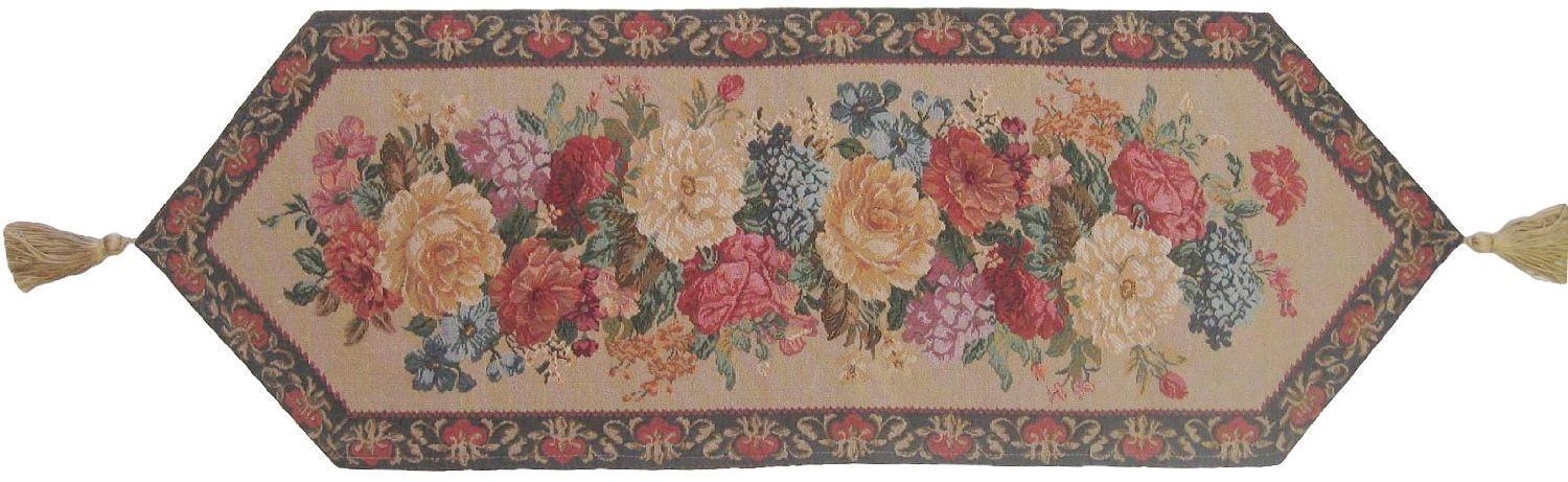 DaDa Bedding Breath of Spring Colorful Floral Beige Brown Tapestry Dining Table Runner (3089) - DaDa Bedding Collection