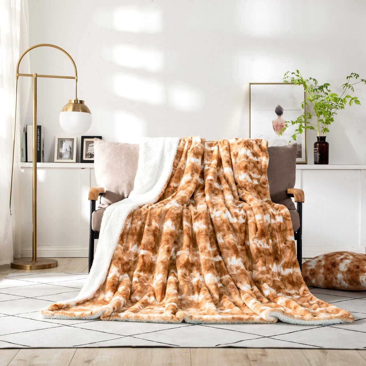 Faux fur throw blanket for winter