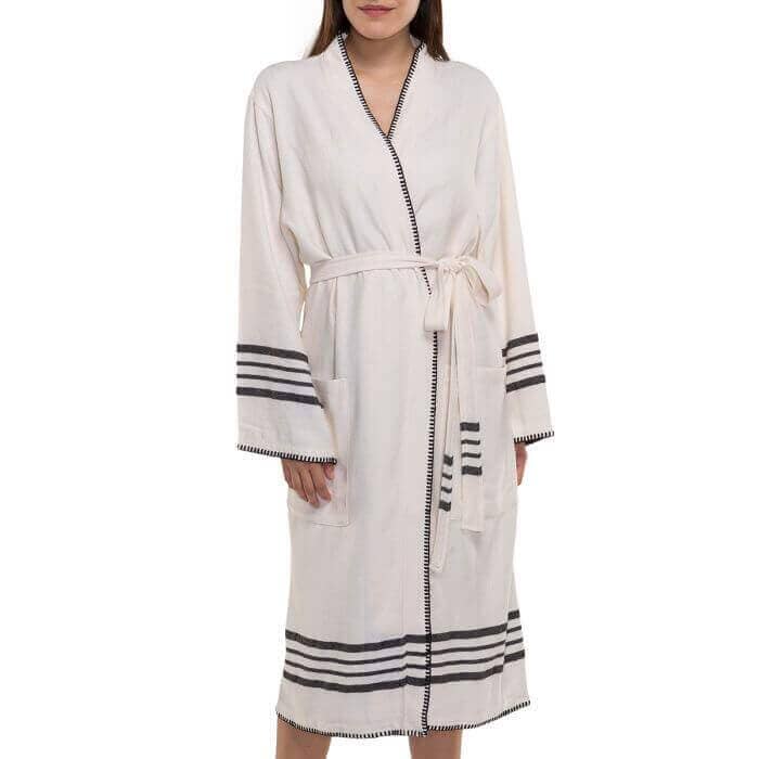 Organic Turkish Cotton Kimono Bathrobe – Lightweight Spa & Home Robe (Shipping fees may apply)
