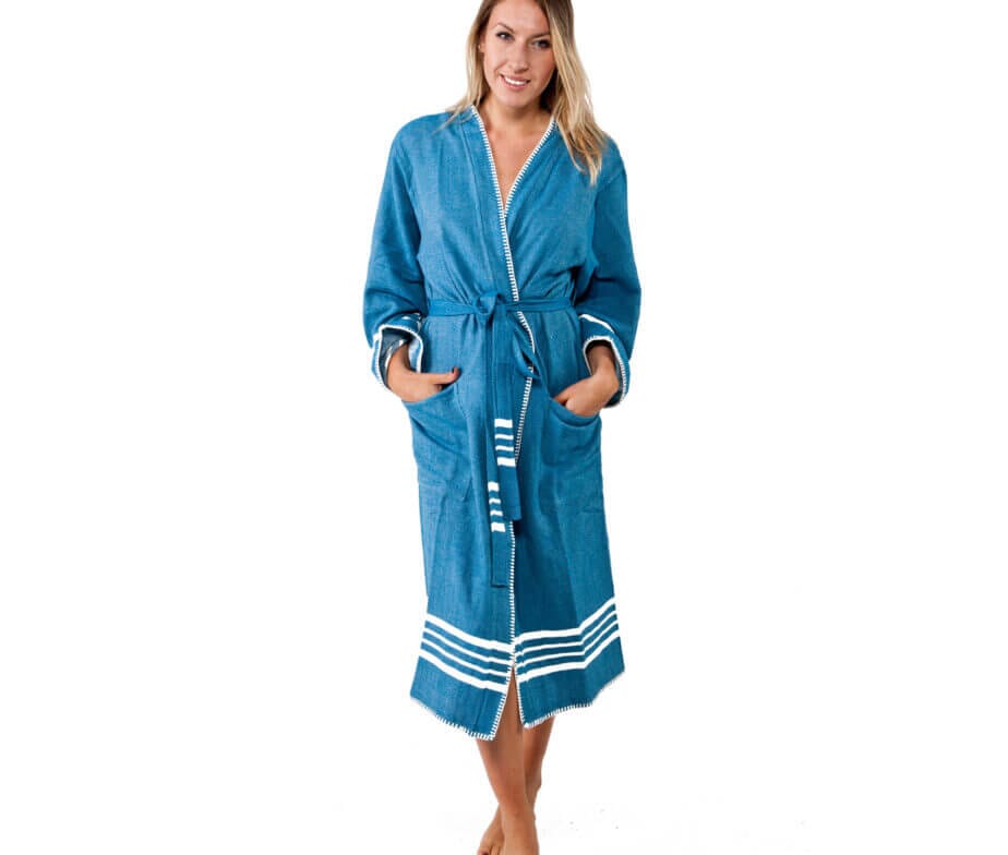 Organic Turkish Cotton Kimono Bathrobe – Lightweight Spa & Home Robe (Shipping fees may apply)