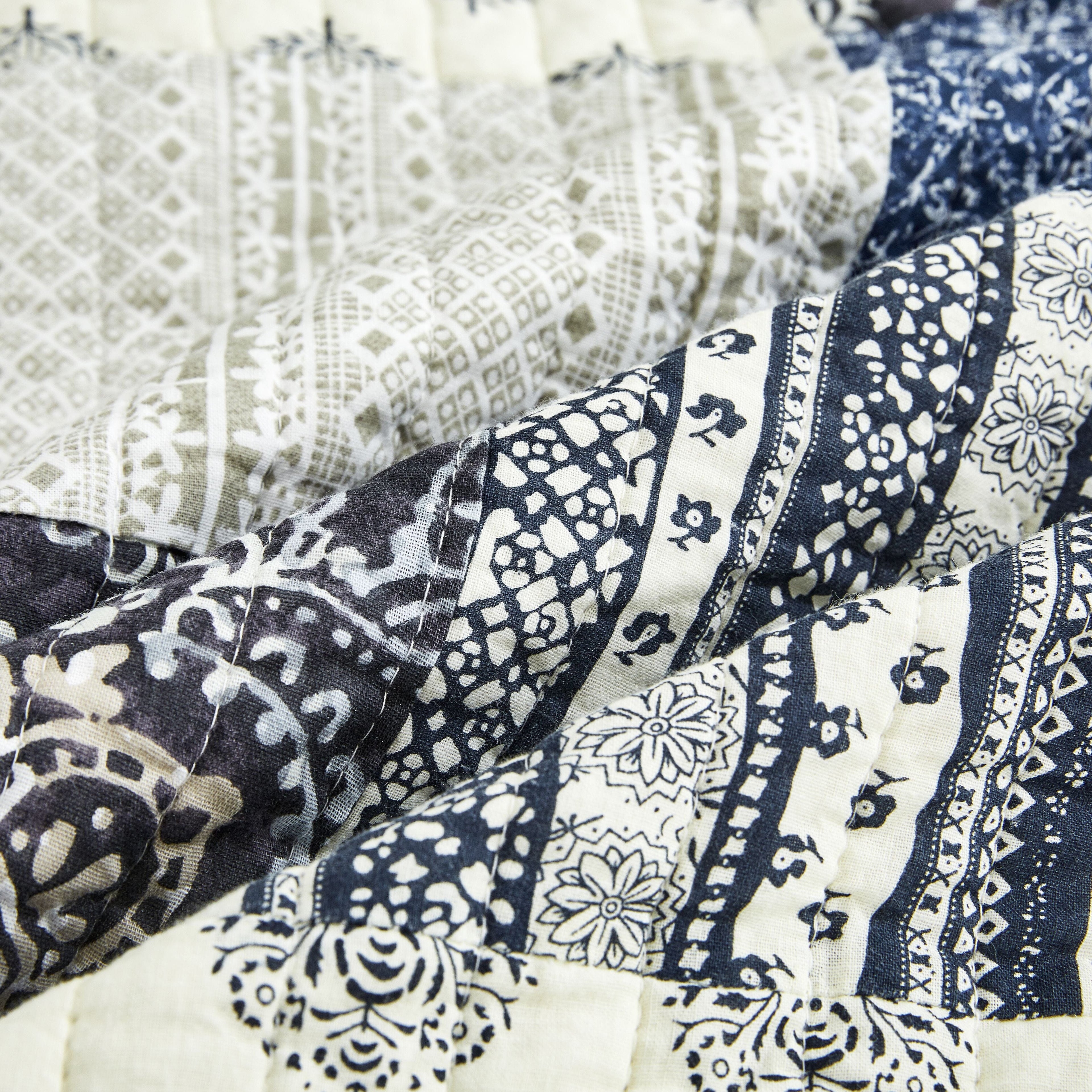 DaDalogy Navy Blue Patchwork Quilted Lap Throw Blanket – Farmhouse Cottage Style Cotton Throw – Ideal for Sofa or Bed – 50" x 60" - DaDa Bedding Collection