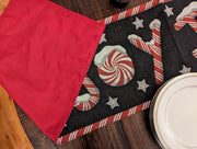 DaDa Bedding Peppermint Joy Red Black Holiday Tapestry Dining Table Runner (12904) - DaDa Bedding Collection