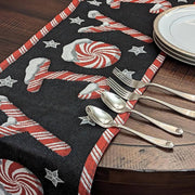 DaDa Bedding Peppermint Joy Red Black Holiday Tapestry Dining Table Runner (12904) - DaDa Bedding Collection