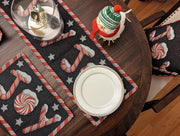 DaDa Bedding Peppermint Joy Red Black Holiday Tapestry Dining Table Runner (12904) - DaDa Bedding Collection