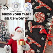 DaDa Bedding Peppermint Joy Red Black Holiday Tapestry Dining Table Runner (12904) - DaDa Bedding Collection