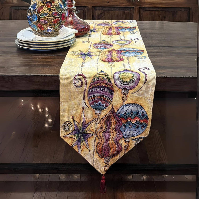 DaDa Bedding Bohemian Ornaments Colorful Holiday Lanterns Tapestry Dining Table Runner (14916) - DaDa Bedding Collection