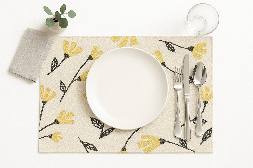 DaDa Bedding Set of 4-Pieces Sunshine Yellow Fleur Spring Tapestry Dining Table Placemats 13” x 19” (18112)