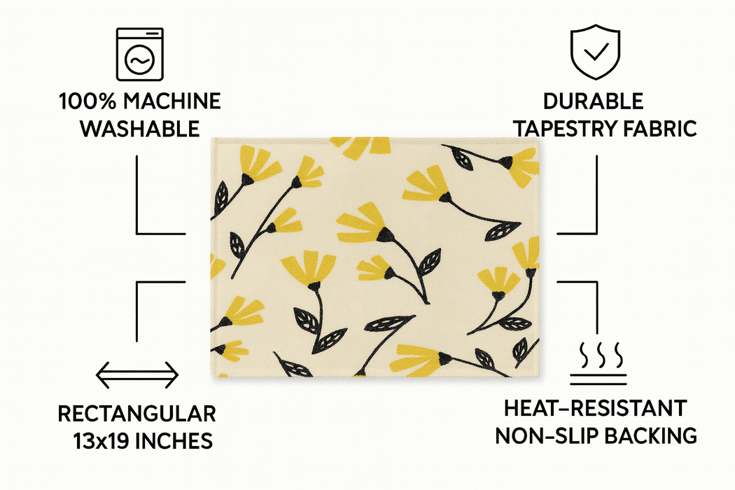 DaDa Bedding Set of 4-Pieces Sunshine Yellow Fleur Spring Tapestry Dining Table Placemats 13” x 19” (18112)