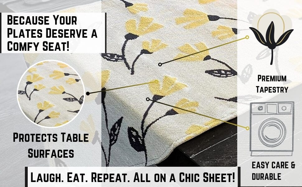 DaDa Bedding Yellow Fleur Floral Garden Woven Tapestry Dining Table Runner (18112) - DaDa Bedding Collection
