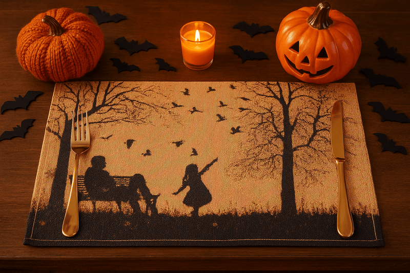 DaDalogy Bedding Set of 4 Pieces Autumn Birds Blessing Tapestry Dining Placemats 13” x 19” (Halloween)