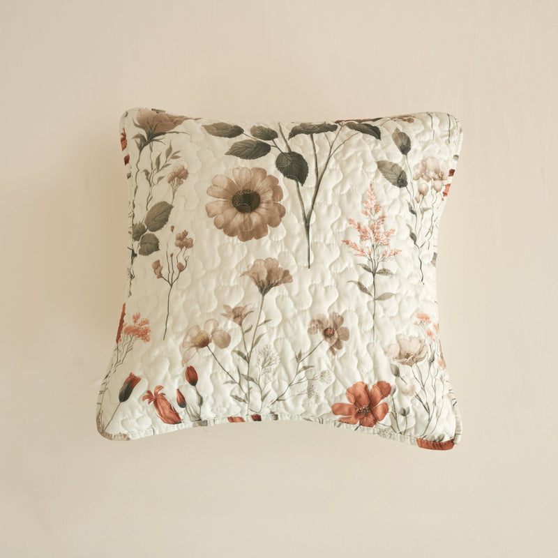 Enchanted Meadow Throw Pillow Covers - Set of 2, Zippered Floral Design in Beige, Rose, and Soft Green, Premium Soft Microfiber, Decorative Throw Pillow Shams 18x18 Inches (18" x 18" Set of 2) - DaDa Bedding Collection