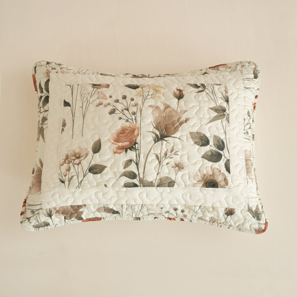 DaDalogy Enchanted Meadow Quilt Set - Victoria Garden Delicate Floral Symphony in Beige, Rose, and Soft Green, Luxuriously Soft Quilted Bedspread Set - DaDa Bedding Collection