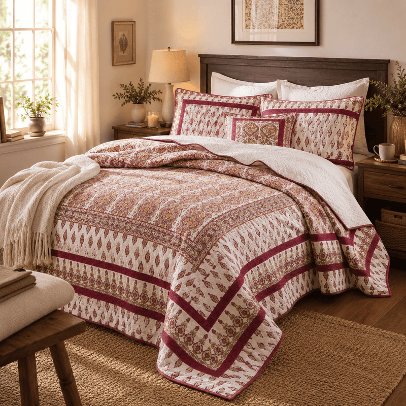 DaDa Bedding Bohemian Moroccan Tear Drop Rubies Paisley Cotton Bedspread Set (JHW-653)