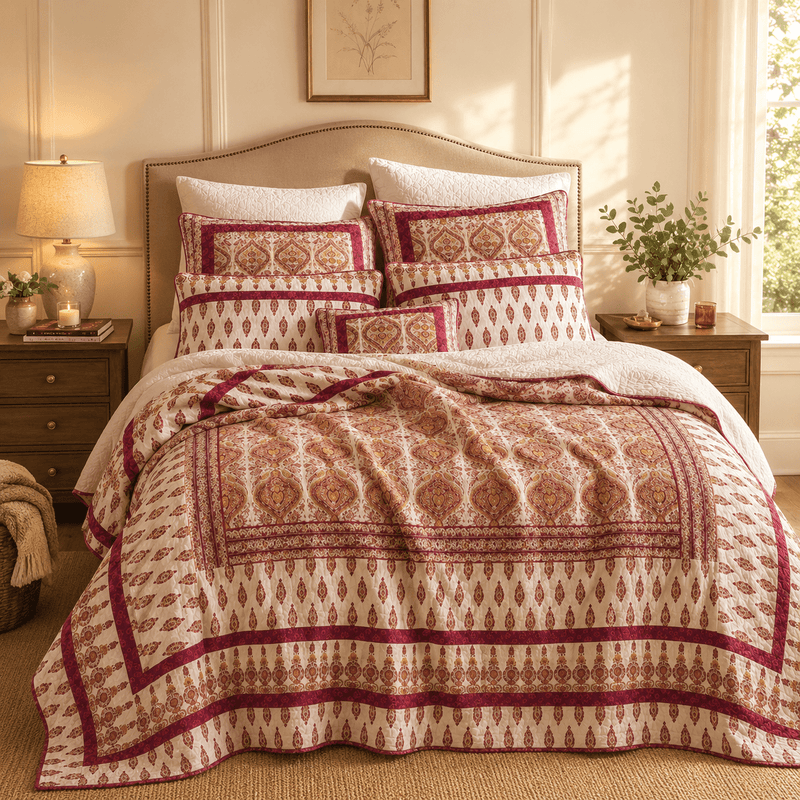 DaDa Bedding Bohemian Moroccan Tear Drop Rubies Paisley Cotton Bedspread Set (JHW-653)