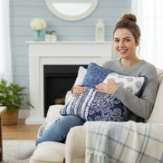 Set of decorative square cushion covers with authentic cotton patchwork and hidden zipper closure, vintage bohemian style pillow shams.