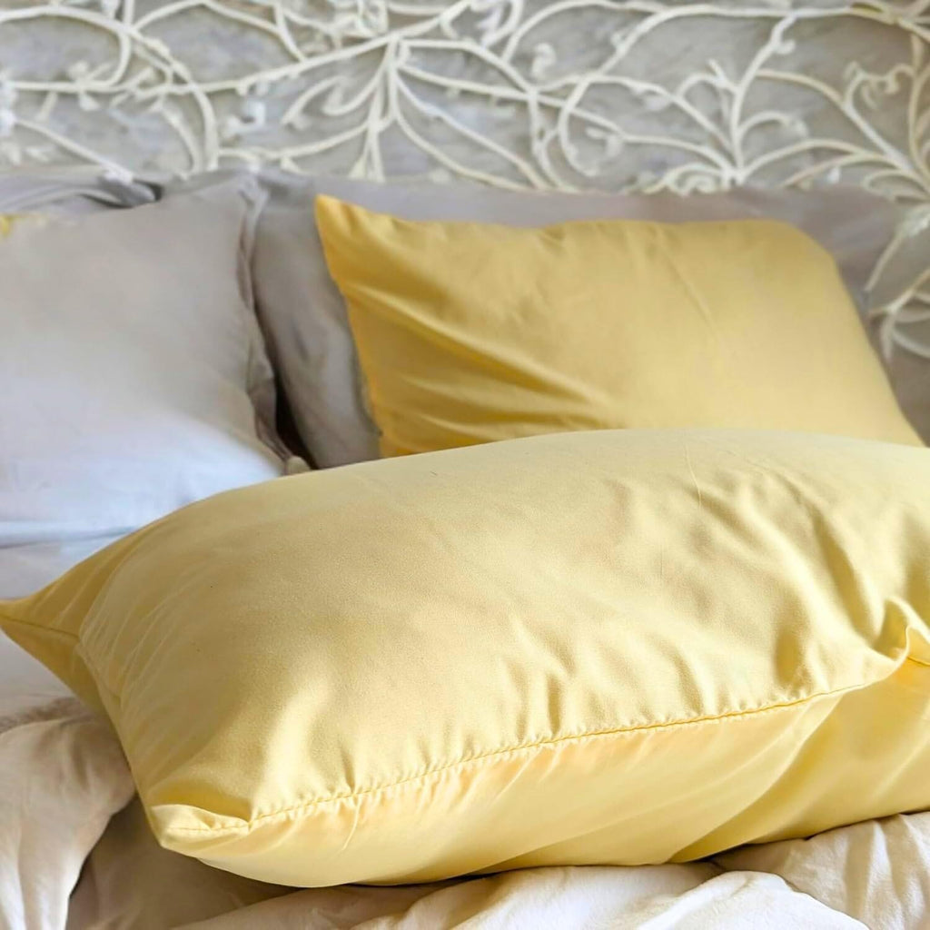 DaDa Bedding Ultra-Soft Microfiber Pillowcases - 2 Pack - Soft, Breathable, Luxury, Light Yellow