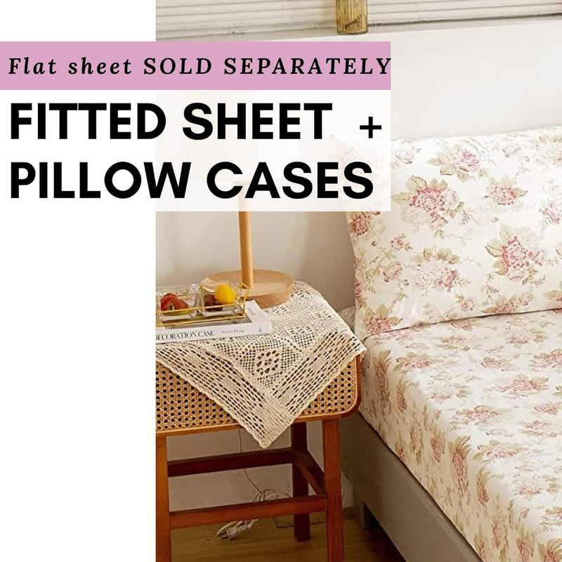 DaDa Bedding Hint of Mint Dainty Cottage Floral Roses Cotton Fitted Sheet w/ Pillow Case (3036) - DaDa Bedding Collection