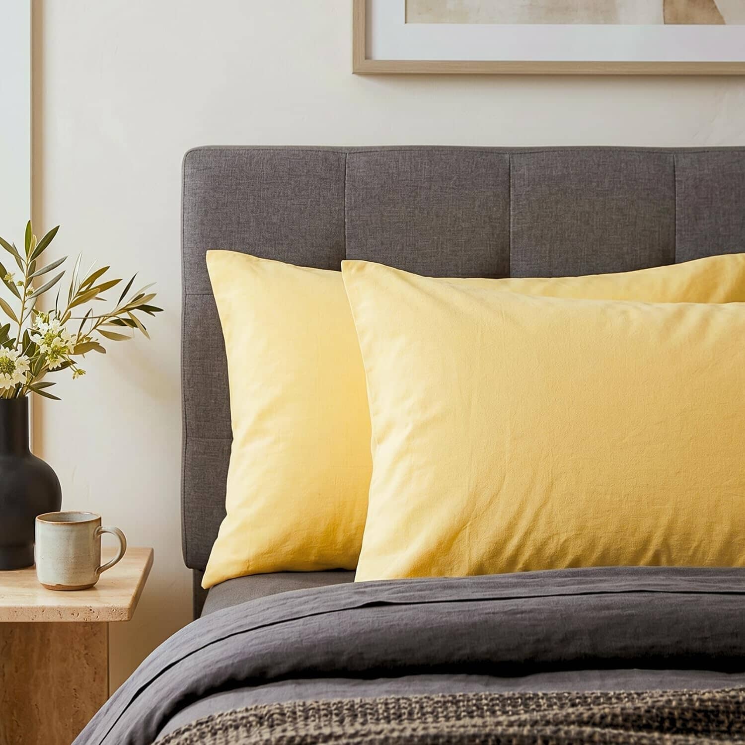 DaDa Bedding Ultra-Soft Microfiber Pillowcases - 2 Pack - Soft, Breathable, Luxury, Light Yellow