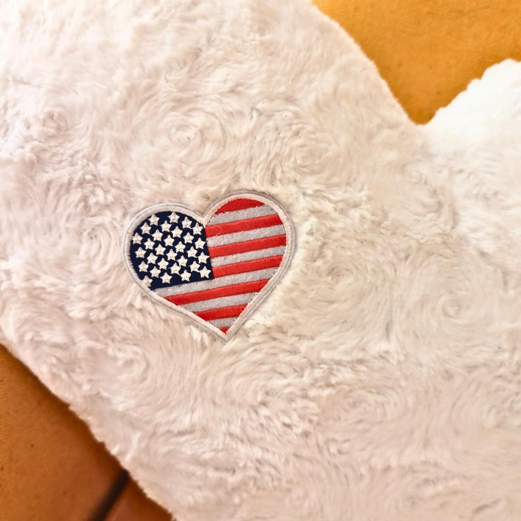 DaDa Bedding Collection Handmade in USA Faux Fur and Sherpa Heart Pillow - Cozy & Decorative Cushion with USA Flag Design - Made in USA - Perfect for Home Decor & Patriotic 4th of July Decor