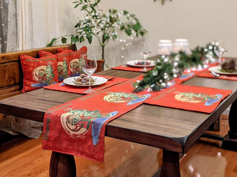 DaDa Bedding Red Santa Claus Christmas Tree Woven Tapestry Dining Table Runner (17615) - DaDa Bedding Collection