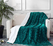 DaDa Bedding Mermaid Scales Emerald Green Blue w/ Sherpa Backside Faux Fur Throw Blanket (BL-171805) - DaDa Bedding Collection