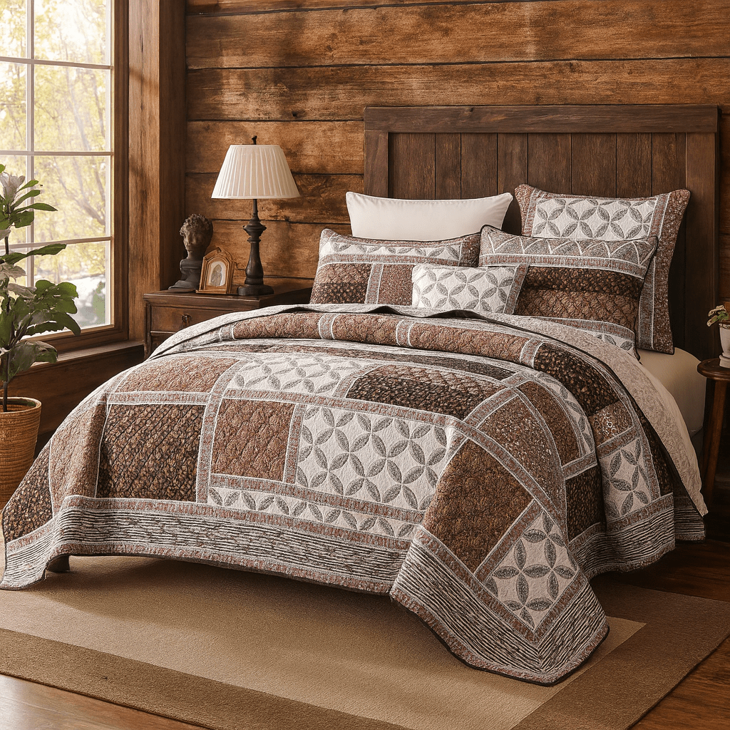 DaDa Bedding Neapolitan Roses Patchwork Cotton Geometric Quilted Bedspread Set (JHW816)
