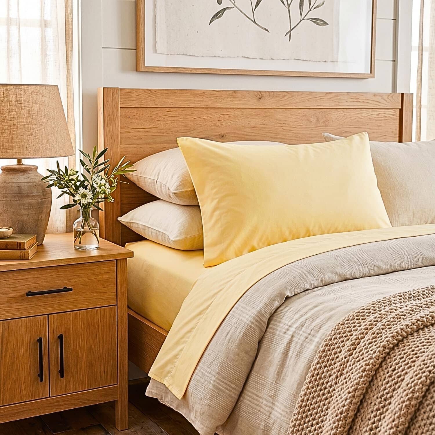 DaDa Bedding Ultra-Soft Microfiber Pillowcases - 2 Pack - Soft, Breathable, Luxury, Light Yellow
