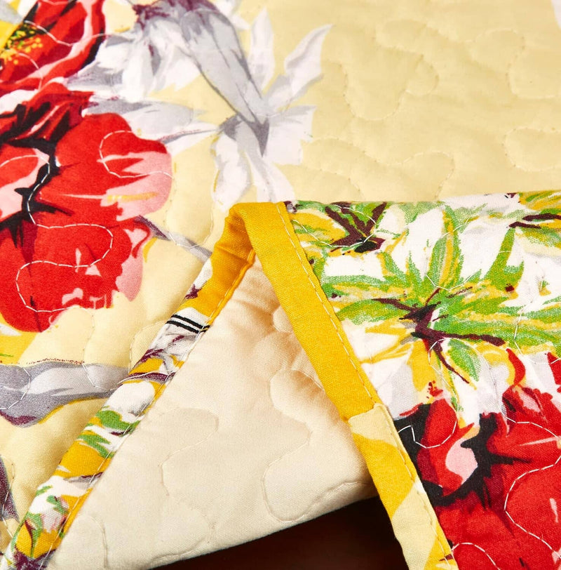 DaDa Bedding Radiant Sunshine Yellow Floral Dining Table Placemats - Set of 4-Pieces Quilted Hummingbirds Farmhouse Red Flowers - 13 x 19 - DaDa Bedding Collection