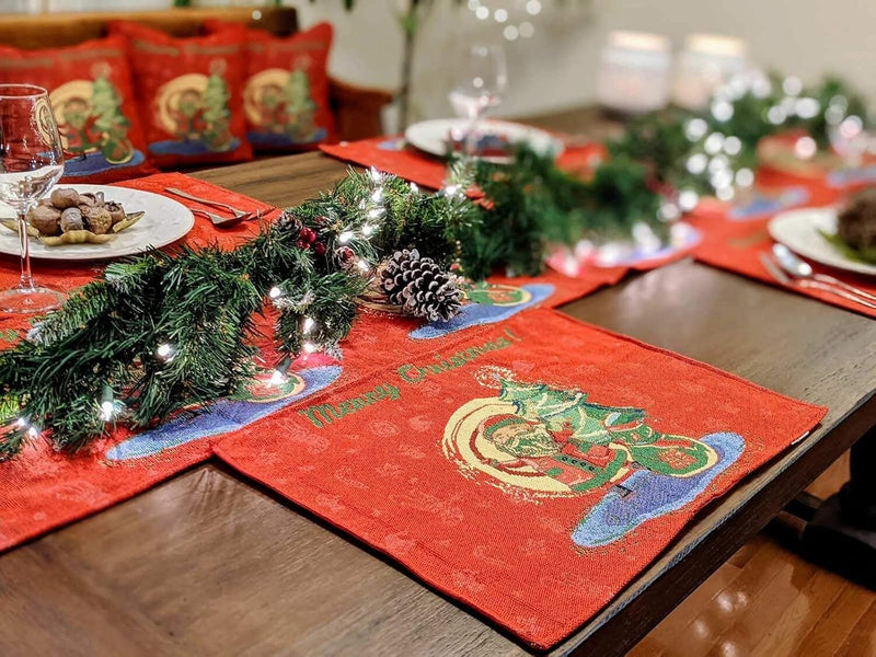 DaDa Bedding Red Santa Claus Christmas Tree Woven Tapestry Dining Table Runner (17615) - DaDa Bedding Collection