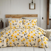 DaDa Bedding Yellow Fleur Floral Golden Orange Ivory Duvet Cover Set w/ Pillow Cases (18112) - DaDa Bedding Collection