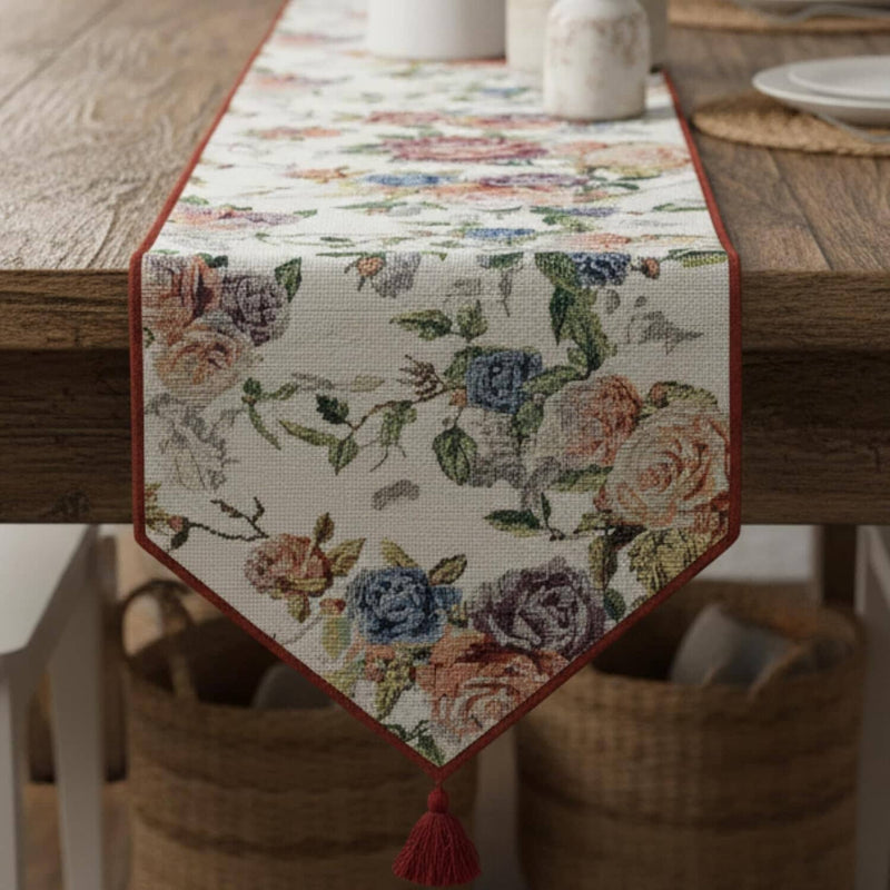 DaDa Bedding Vintage Romantic Roses Lovely Pink Floral Woven Tapestry Dining Table Runner (879)