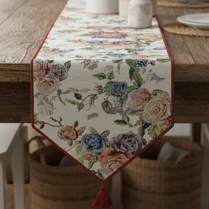 DaDa Bedding Vintage Romantic Roses Lovely Pink Floral Woven Tapestry Dining Table Runner (879)