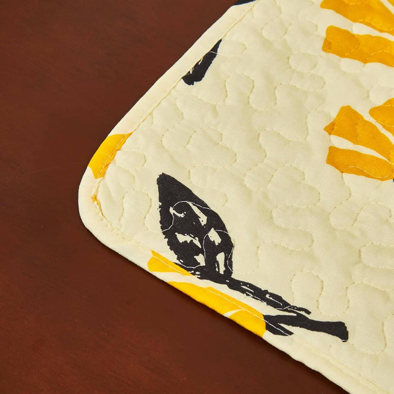 DaDa Bedding Botanical Floral Dining Table Placemats - Set of 4-Pieces Quilted Ivory with Yellow Fleur Golden Orange Spring Time Tulips - 13 x 19 - DaDa Bedding Collection