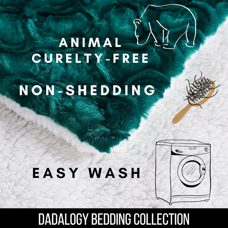 DaDa Bedding Mermaid Scales Emerald Green Blue w/ Sherpa Backside Faux Fur Throw Blanket (BL-171805)