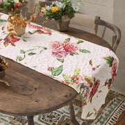 DaDa Bedding Romantic Roses Pink White Lovely Floral Quilted Dining Table Runner (879) - DaDa Bedding Collection