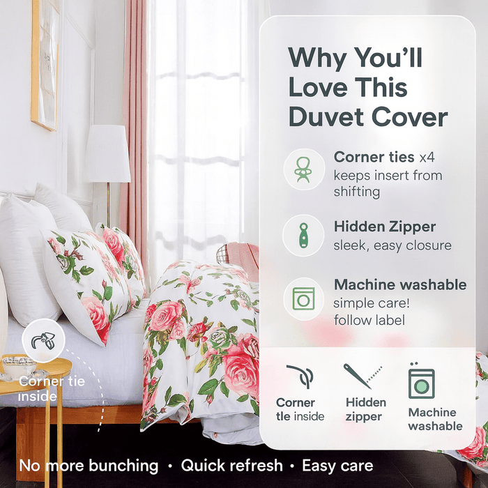 DaDa Bedding Romantic Roses Lovely Spring Pink Floral Duvet Cover Set w/ Pillow Cases (JHW-879)