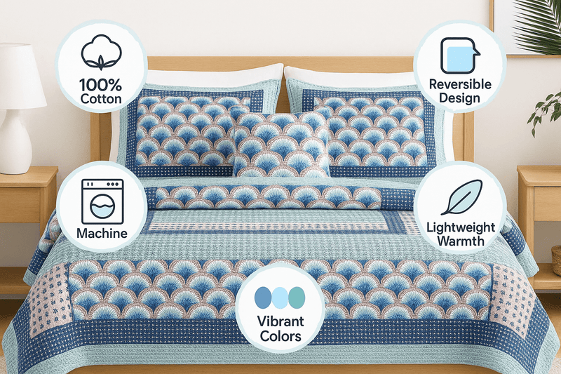 DaDa Bedding Mediterranean Blue Mint Green Patchwork Quilted Bedspread Set (JHW-884)
