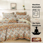 DaDa Bedding Bohemian Floral Paisley Garden Coral Teal Quilted Bedspread Set (LH1403) - DaDa Bedding Collection