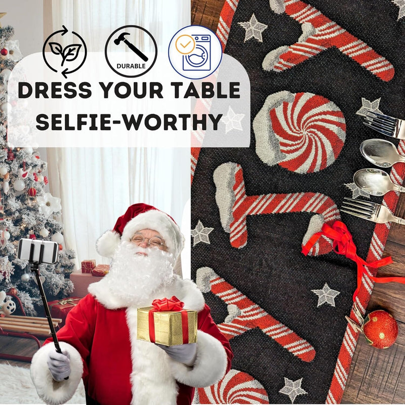 DaDa Bedding Set of 4-Pieces Peppermint Joy Holiday Tapestry Placemats 13” x 19” (12904) - DaDa Bedding Collection
