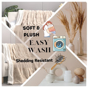 DaDalogy Bedding Champagne Ivory Faux Fur Throw Blanket - Dreamy Gold Geometric Embossed Sherpa Backside - Super Soft Warm Cozy Plush Fluffy - DaDa Bedding Collection