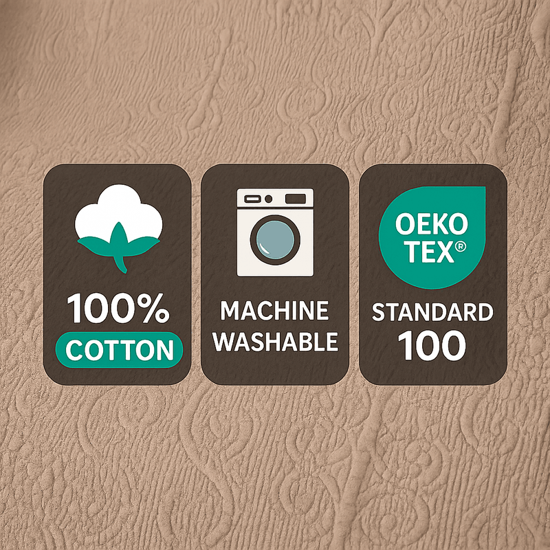 DaDa Bedding Elegant Fringed Cotton Quilted Throw Blanket - Luxurious Solid Soft Paisley Pattern, Cozy Lightweight Lap Throw, Perfect for Couch or Bed, Neutral Sandy Taupe Tan Beige, 50x60 Inches