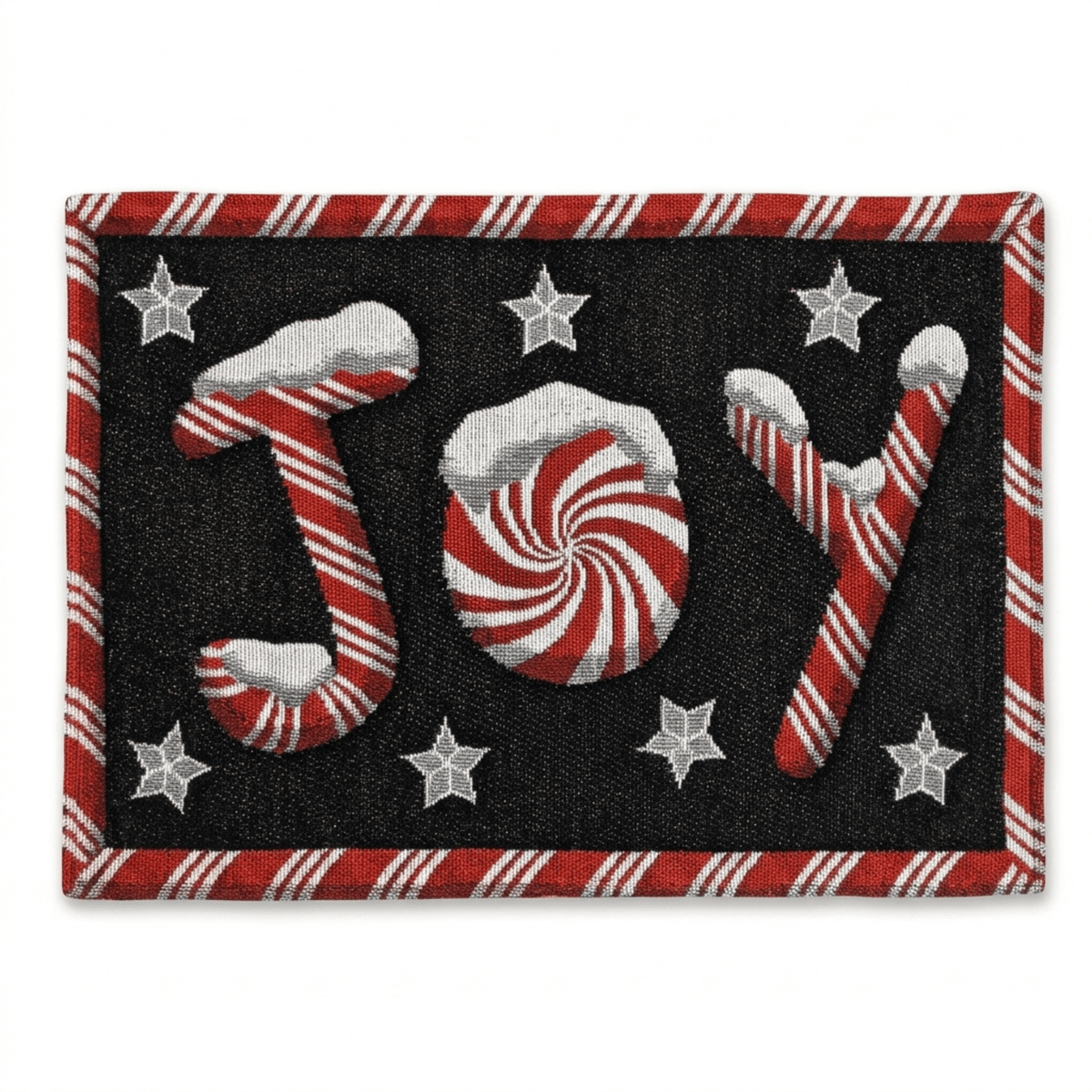 Set of 4-Pieces Peppermint Joy Holiday Tapestry Placemats 13” x 19”