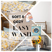 DaDa Bedding Yellow Fleur Golden Orange Floral Ivory Fitted & Flat Bed Sheets Set (18112) - DaDa Bedding Collection