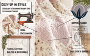 DaDalogy Cotton Patchwork Throw Blanket showcasing floral cottage quilted design, cozy textures, and durability features.