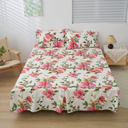 DaDa Bedding Romantic Roses Floral Bed Skirt - Matching Pink & White Ruffled Dust Ruffle for Quilted Coverlet Set - Lightweight & Breathable Polyester Bedskirt - DaDa Bedding Collection