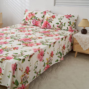 DaDa Bedding Romantic Roses Floral Bed Skirt - Matching Pink & White Ruffled Dust Ruffle for Quilted Coverlet Set - Lightweight & Breathable Polyester Bedskirt - DaDa Bedding Collection